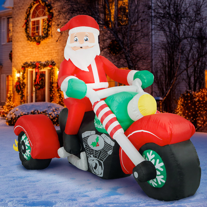 The Holiday Aisle® 8 Ft Inflatable Christmas Santa On A Motorcycle